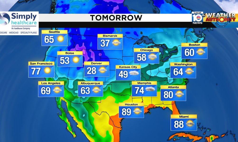Here is the national forecast for tomorrow Presented by Simply Healthcare https://t.co/i176MSDE84