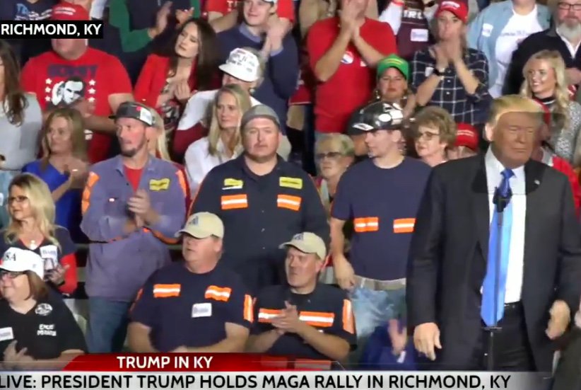 dude_america's tweet photo. I tell ya #TrumpRallies are some of the best events to watch ever. @POTUS sense of humor and straight up style of talking keeps all us #Deplorables energized, entertained, and enthused about voting #Red on November 6th. #RedTsunamiNovember
#TrumpCountry #RichmondKY @RepAndyBarr https://t.co/Jw70YcOwNZ