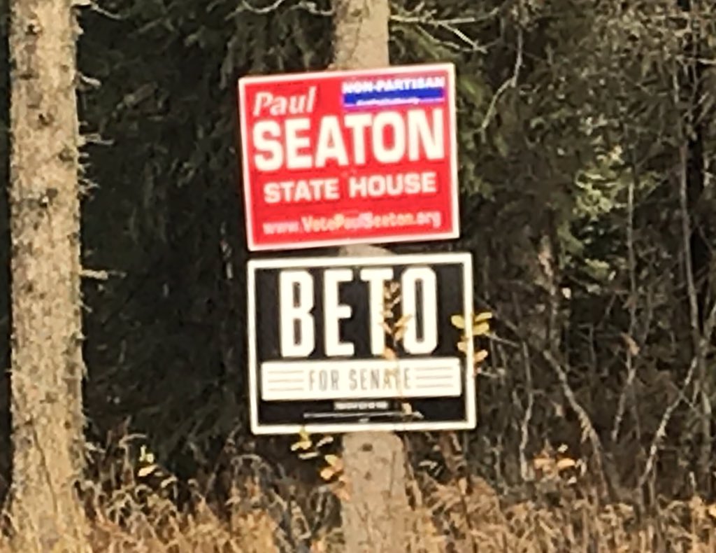 FBIwebcamagent's tweet photo. I don’t know what @BetoORourke fan it is that lives in the middle of Nowhere, Alaska, but this sign always makes me smile. https://t.co/nvVH5WRMmh