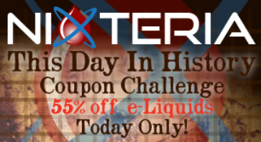 JuicyVapor's tweet photo. STARTS NOW! This Day In History Coupon Challenge! Sunday 10/14/2018 ONLINE ONLY! https://t.co/0AovSwlqZi https://t.co/RTGDxx0Ni3