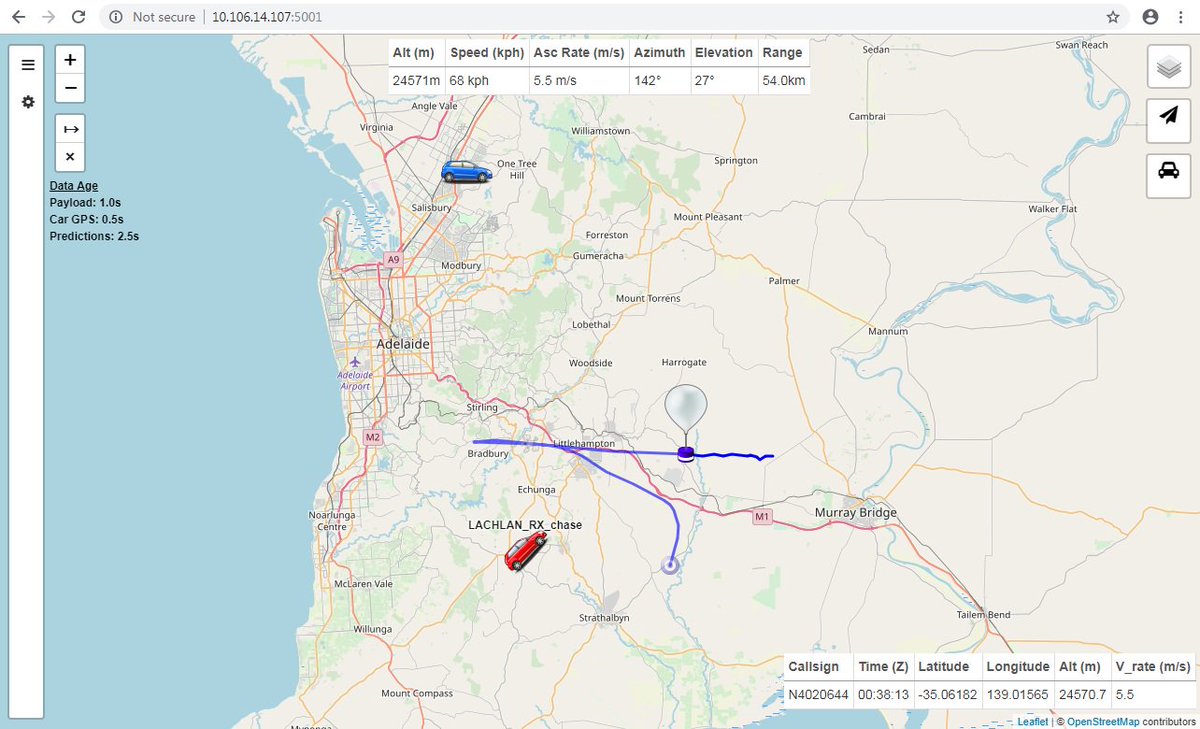 vk5qi's tweet photo. Now I can spy on other balloon chasers using ChaseMapper! (Added the ability to pull in chase car positions from Habitat, so I don't get surprised when out chasing!) https://t.co/aD1QNlHtYT #hamr #ukhas #radiosonde #N4020644 https://t.co/SDMSpV4yKg