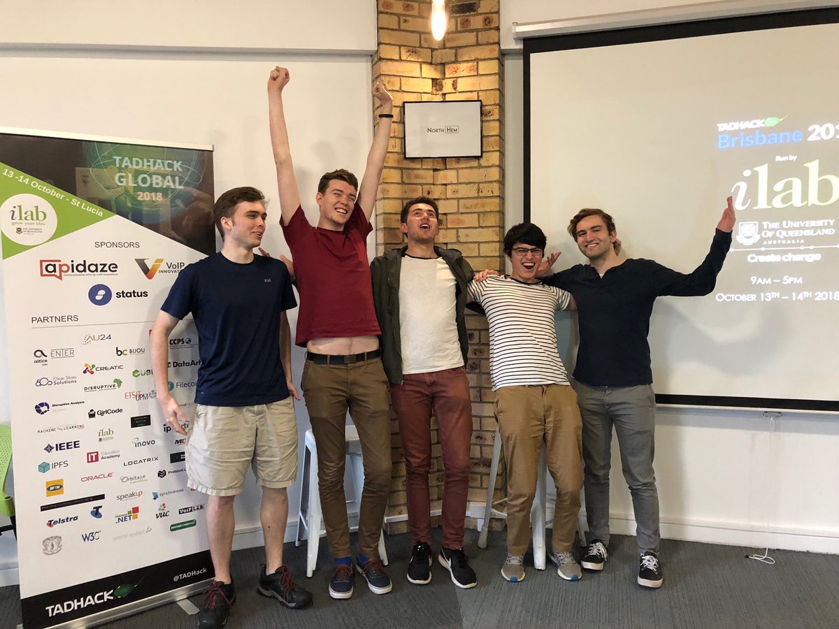 tadhackbne's tweet photo. ⁦@TADHack⁩ Brisbane 2018 Winners - Team Rube, for their Generative Protocol solution for #IoT https://t.co/h3tT5NeqEa