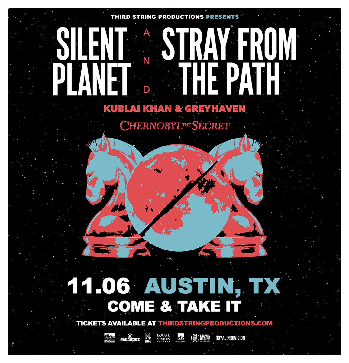 This will be our last show of the year on November 6th at @catilive! Don't miss out! Hit us up for tickets. 🤘 #silentplanet #strayfromthepath #greyhaven #kublaikhan #chernobylthesecret #comeandtakeitlive #austintexas #metal #supportlocalmusic