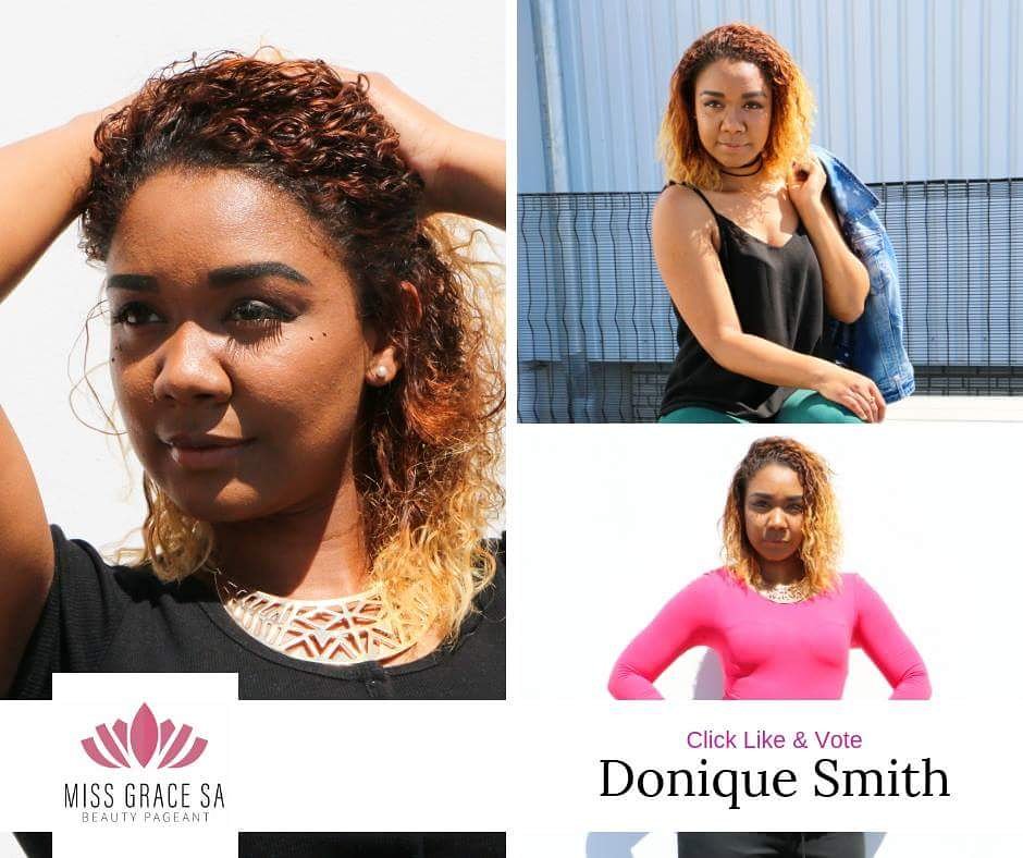 CelDavey's tweet photo. Hey ya'll! Please vote for Donique Smith who has entered Miss Grace SA. Easy steps:
1. Search Miss Grace SA page on facebook.
2. Like the page
3. Scroll down the page until you find Donique's portfolio pic - see attached - and "like."
#TeamDonique #missgracesa2019
@Don14Smith https://t.co/fF3WD3XGE2