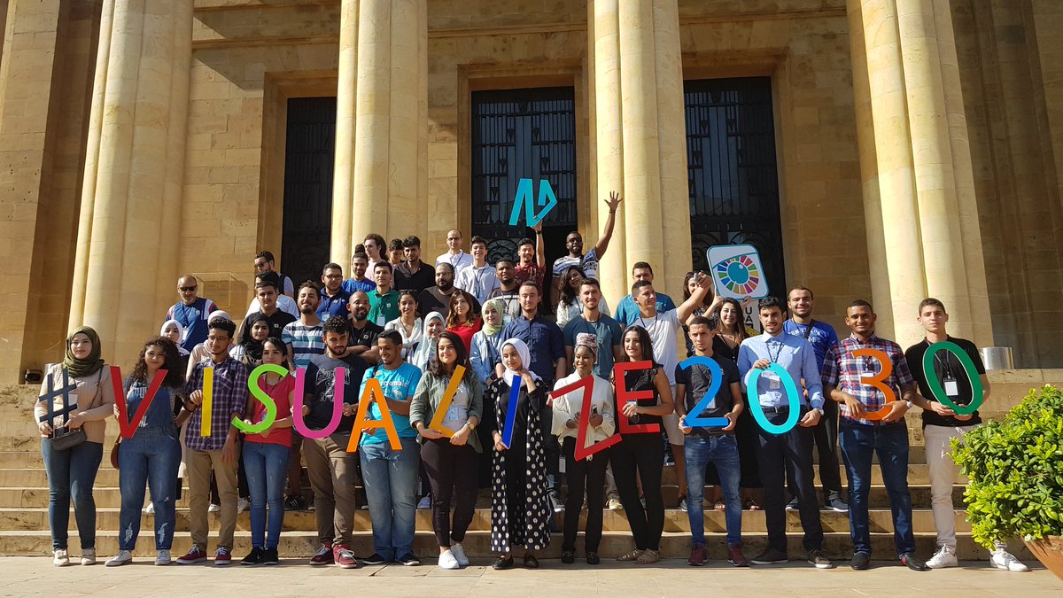 FarahShoucair's tweet photo. The @arabdevtportal @UNDPArabic 2018 #VISUALIZE2030 team sending a message from #Beirut to the world: despite all obstacles, our 2030 will be a year to celebrate! @MWahbaUN https://t.co/oKp4UnUFMF