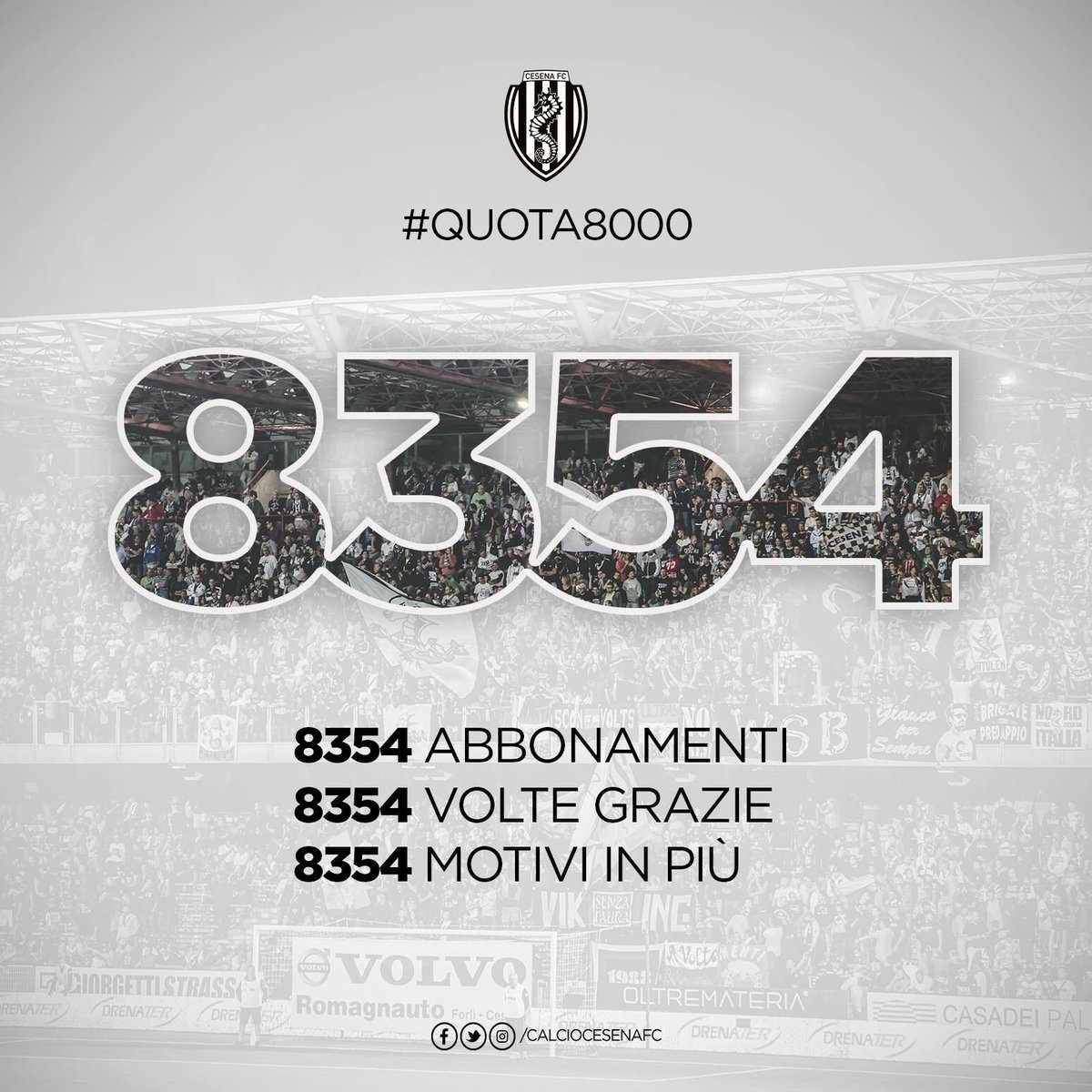 calciocesenafc's tweet photo. È pazzesco quello che avete fatto #burdel 😍 #quota8000 superata 
.
.
#forzacesena #daiburdel #cesenafc https://t.co/Kt88lGbwwz