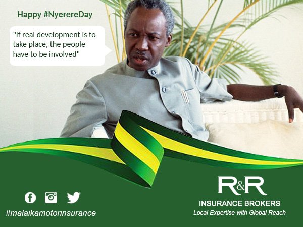 brokerintown's tweet photo. R &amp; R Insurance Brokers joins together all Tanzanian remembering 19 year today living without the father of our great nation Mwl. Julius Kambarage #NyerereDay #MalaikaMotorInsurance https://t.co/33yRYJGuOt