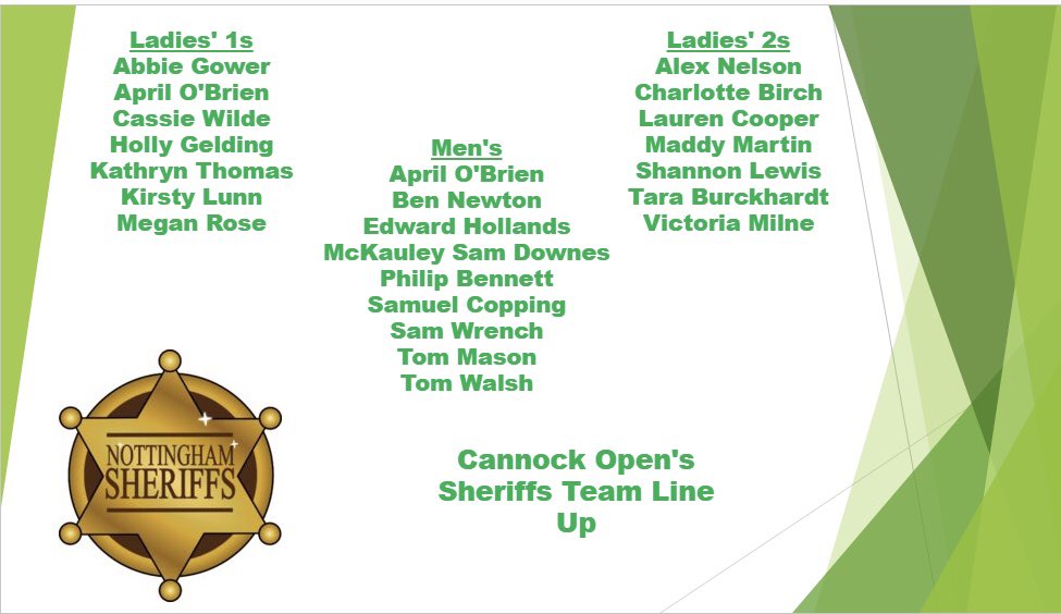 Weather may be a bit gloomy but that’s not gonna deter our Sheriffs.
We are headed to Cannock Chase for today’s West Midlands Open and we can’t wait to get on the court!! 🤾‍♀️🤾‍♂️
Here is the team line up for our Men’s, Ladies’ 1s and Ladies’ 2s. We wish them all the best!

#Sheriffs