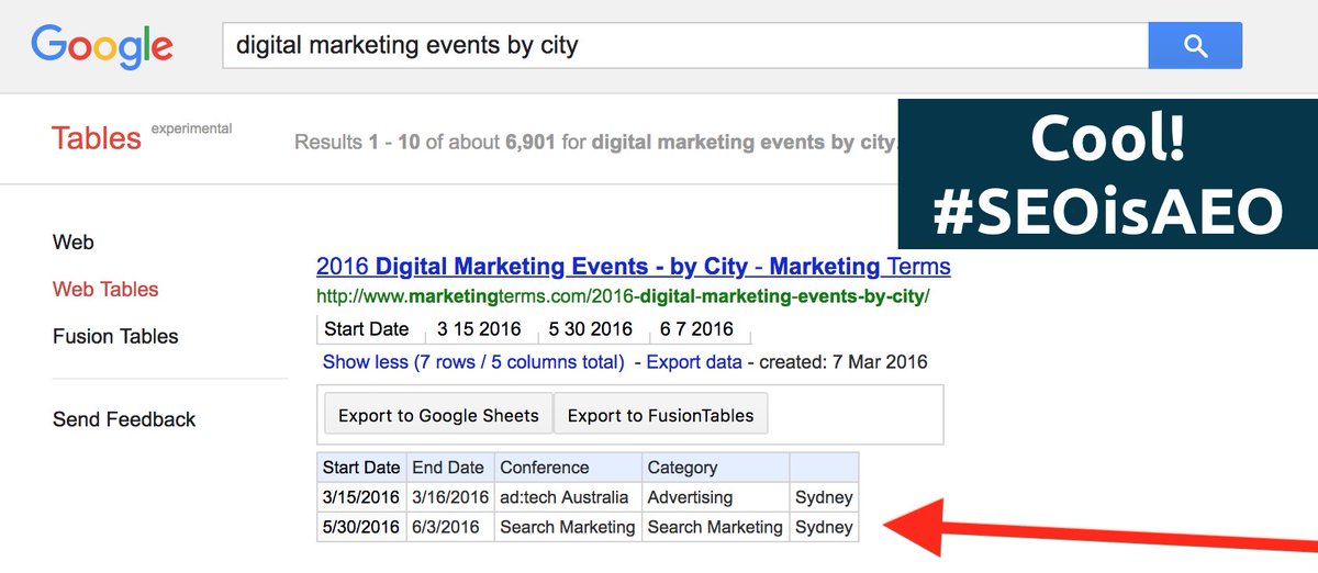 jasonmbarnard's tweet image. Pro #SEO Tip - there is a separate #searchengine for tables in Google. Use it to help you get #featuredsnippet - give it a search query and see how other websites have done it properly.
@hellemans #SEOisAEO
research.google.com/tables?hl=en&q…