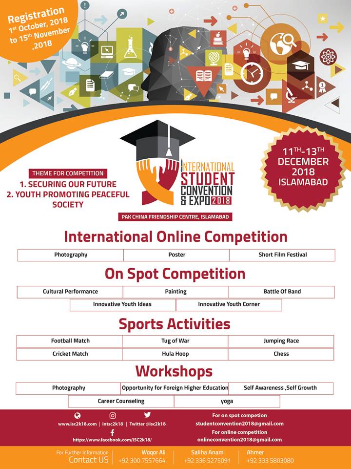 ISC2k18's tweet photo. Free Entry Free Registration for students.Only limited Students can Participate in these activities, so registered yourself before it's too late. 
Last date for Registration is November 15, 2018.
#isc2k18 #internationalstudentconvention2018 https://t.co/stf0V6i1n5