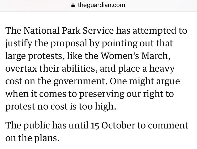 womensmarch's tweet photo. .@NatlParkService admitted outright that the administration’s proposed restrictions on protests outside the @WhiteHouse were in part because of the #WomensMarch.

If @realDonaldTrump wants fewer protests, he should stop doing and saying things that require us to protest. https://t.co/X5Hxr5uZu8