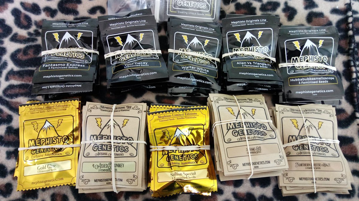 seed_dank's tweet photo. Mephisto Genetics.
(3) Auto flowering seeds per pack.
24 Carat,Alien vs Triangle,chemdogging,Fantasmo Express,Gold Glue,Hubbabubbasmelloscope,Stilton Special,Toof Decay,Walter White,3 Bears OG,4Assed Monkey,Northern Cheese Haze,Skywalker,Strawberry Nuggets https://t.co/bdqabPFWRs