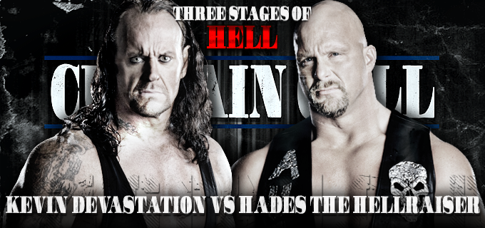Curtain_Call_18's tweet photo. For whom the bell tolls... who will survive the three stages of hell? Inferno, Casket, and lastly... Buried Alive! Will Kevin Devastation or Hades the Hellraiser walk out of this one alive? #CurtainCall https://t.co/BWH6Ha5gmX