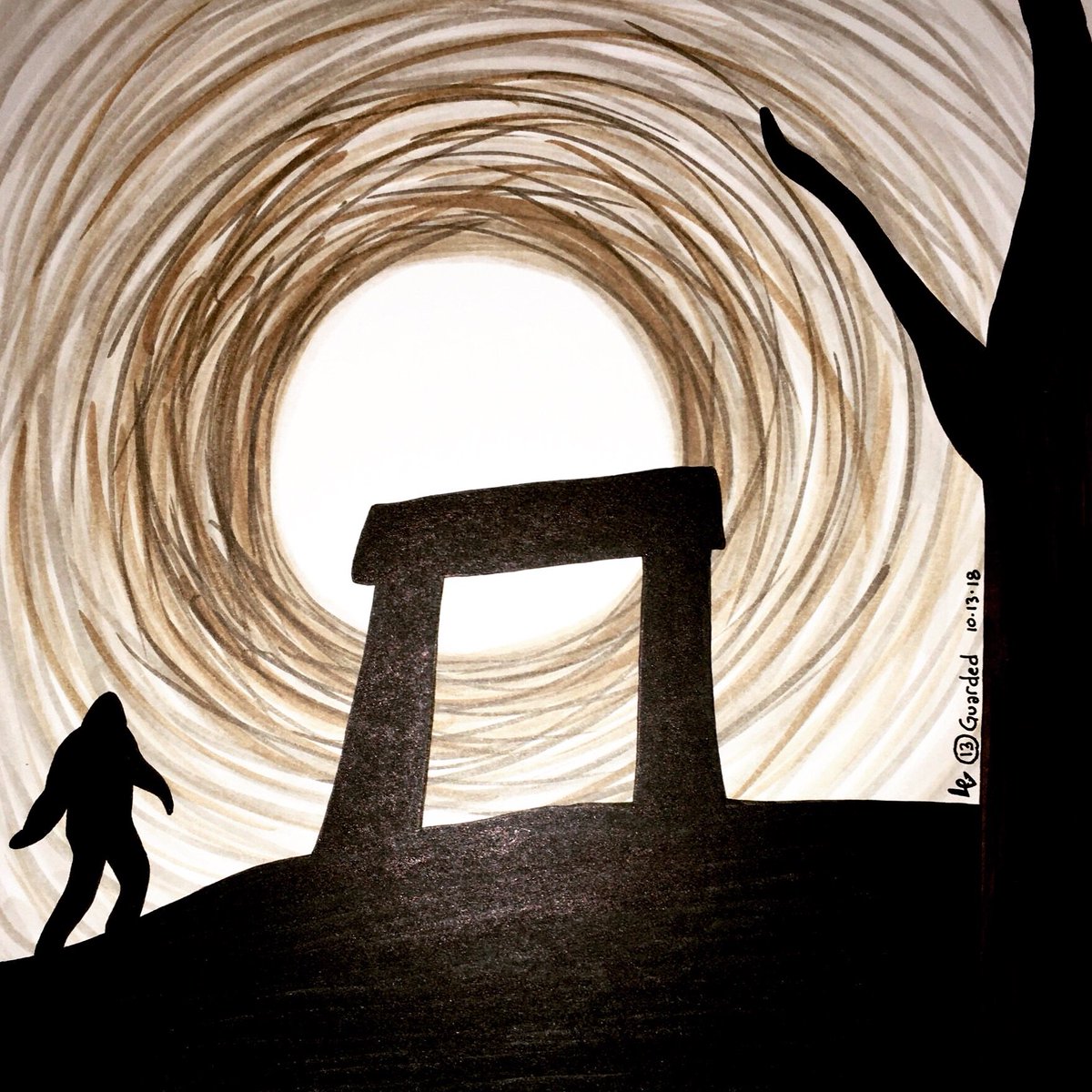 logicalparafox's tweet photo. Inktober Day 13: Guarded.
The gate into the parallel realm of Sylvain, guarded by magic and also by the pine guard in addition to only being active during the full moon.
#inktober #inktober2018 #thezonecast #theadventurezone #tazamnesty #pineguard https://t.co/0GxhFIJWT8