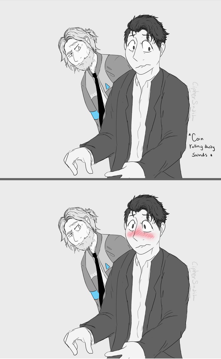 ciphersnail's tweet photo. I like the idea that instead of Hank taking the coin off of android Connor like in canon, Human Connor would just flat out lose Hanks coin

#dbh #DetriotBecomeHuman #reverseau #humanconnor #androidhank #connorandhank https://t.co/CdmT7uSxGt