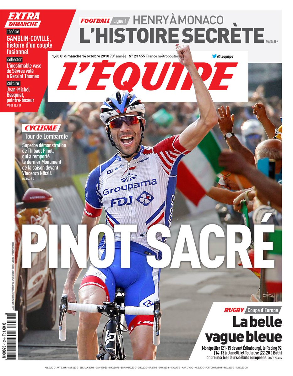 Thibaut Pinot fait la Une du journal du 14 octobre!
Téléchargez l'édition ▶️ ow.ly/qF2h30mdktv