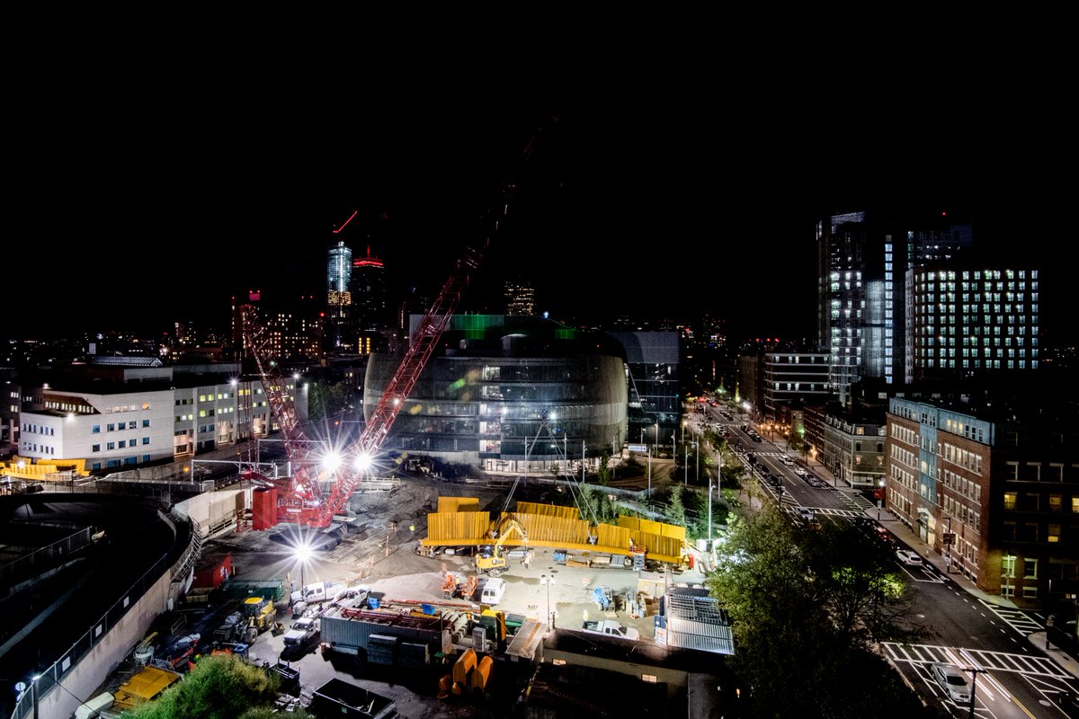 Northeastern's tweet photo. Bright lights, new bridge. We're LIVE from the construction site: https://t.co/OZ0su3lfHs #Boston #NUexperience #worldofengineering https://t.co/j4HkulNPMQ