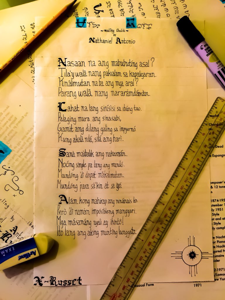 Nataantz21's tweet photo. “Huwag nating kalimutan ang nakaraan,
mga mabubuting asal ay tandaan.”
#ParaSaGrades
#baybayin https://t.co/c1JnvDW5zd