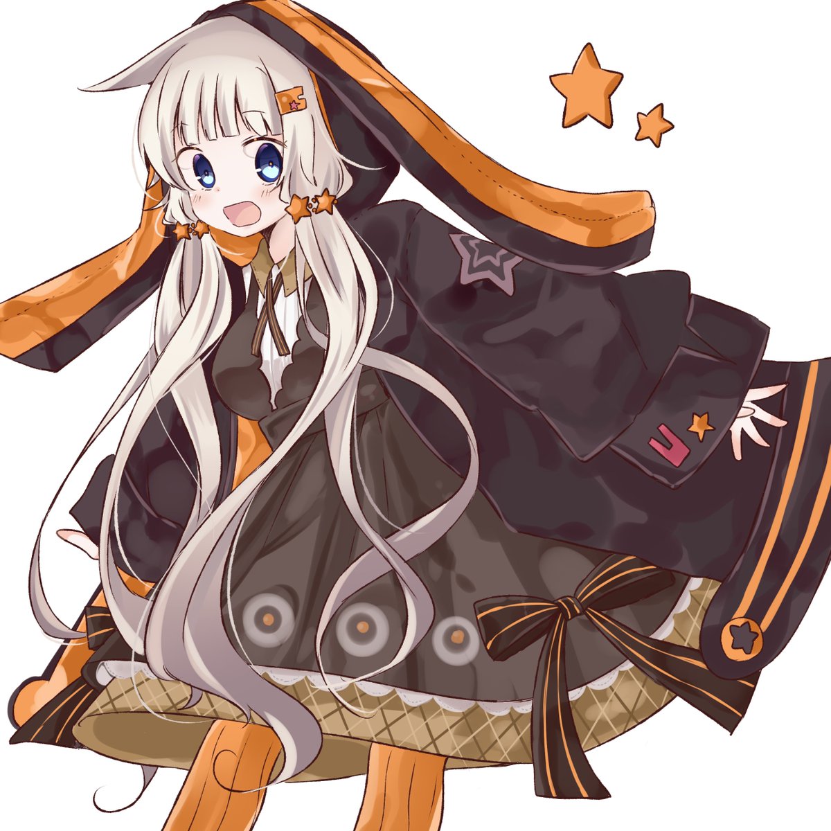 kizuna akari 1girl solo star (symbol) hair ornament blue eyes orange pantyhose dress  illustration images