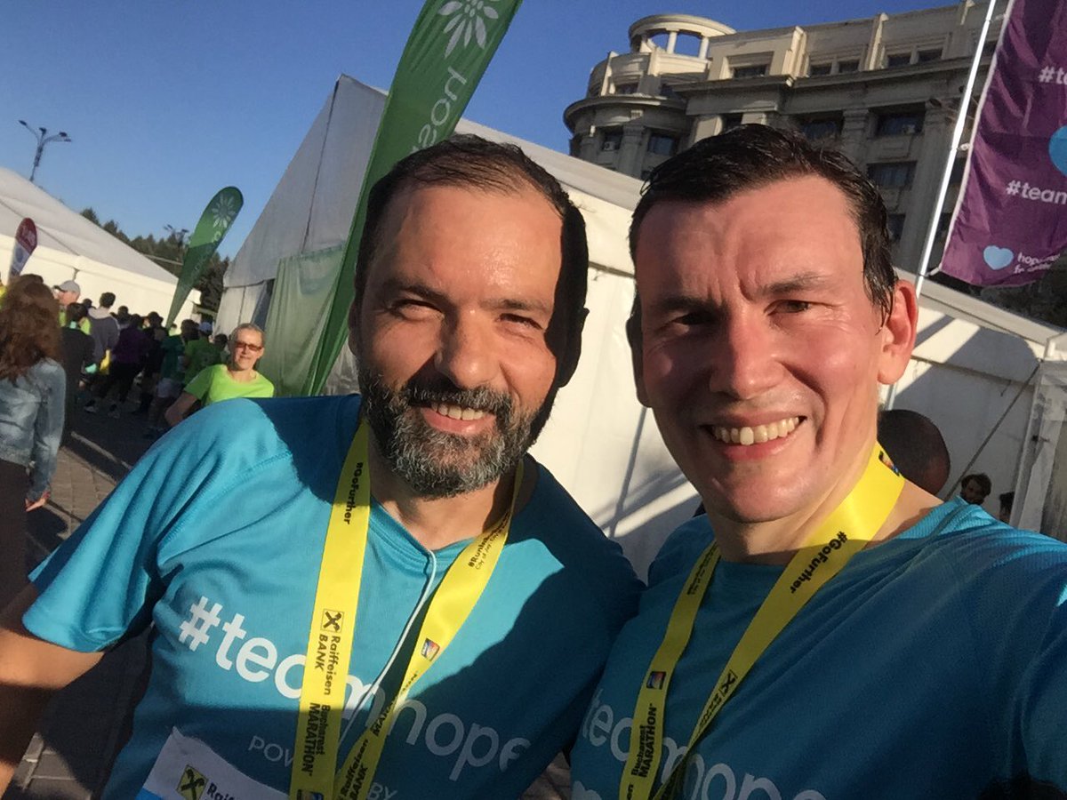 Proudly running at Bucharest Marathon 10K for Hope and Homes for Children with friend Fanut #BucurestiMarathon #teamhope