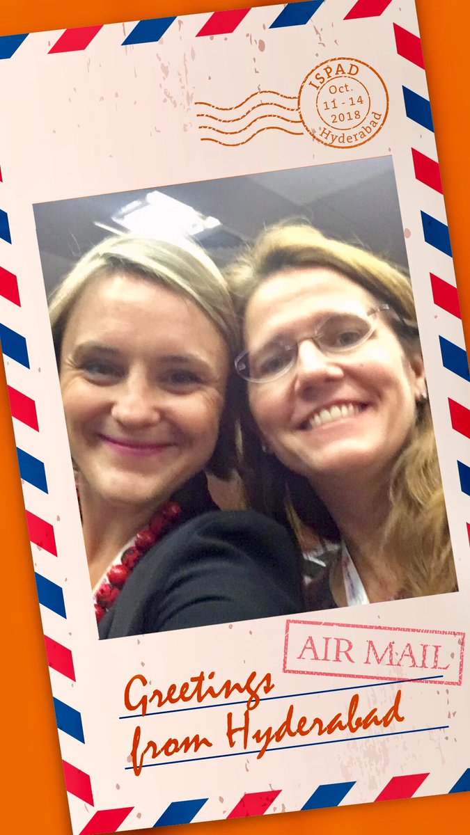 kate_gajewska's tweet photo. Last day of the #ispad2018 - so it's time for postcards! Great fun with @ispad_org mobile app and #selfies. Greetings from #hyderabad! @JaRWood00 @vincentmcdarby @Diathlete @PaulaNutriDiabe
#pwd #t1d #diabuddies https://t.co/e5dVOUHrB9