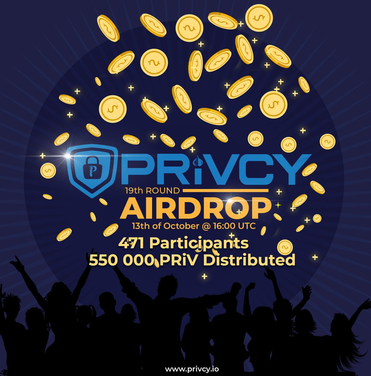 PRiVCY_COIN's tweet image. 19th #Airdrop distributed to 471 participants! Congrats! 
Next airdrop will be on 10/20 @ 16:00 UTC, cut off for ALL tasks is 10/19 16:00 UTC. forum.privcy.io 

#PRiVCY #PRiVCY_COIN #PRiV $PRiV @testament @chuckfcknbilly @_ericpeterson_  #TOR #AD20