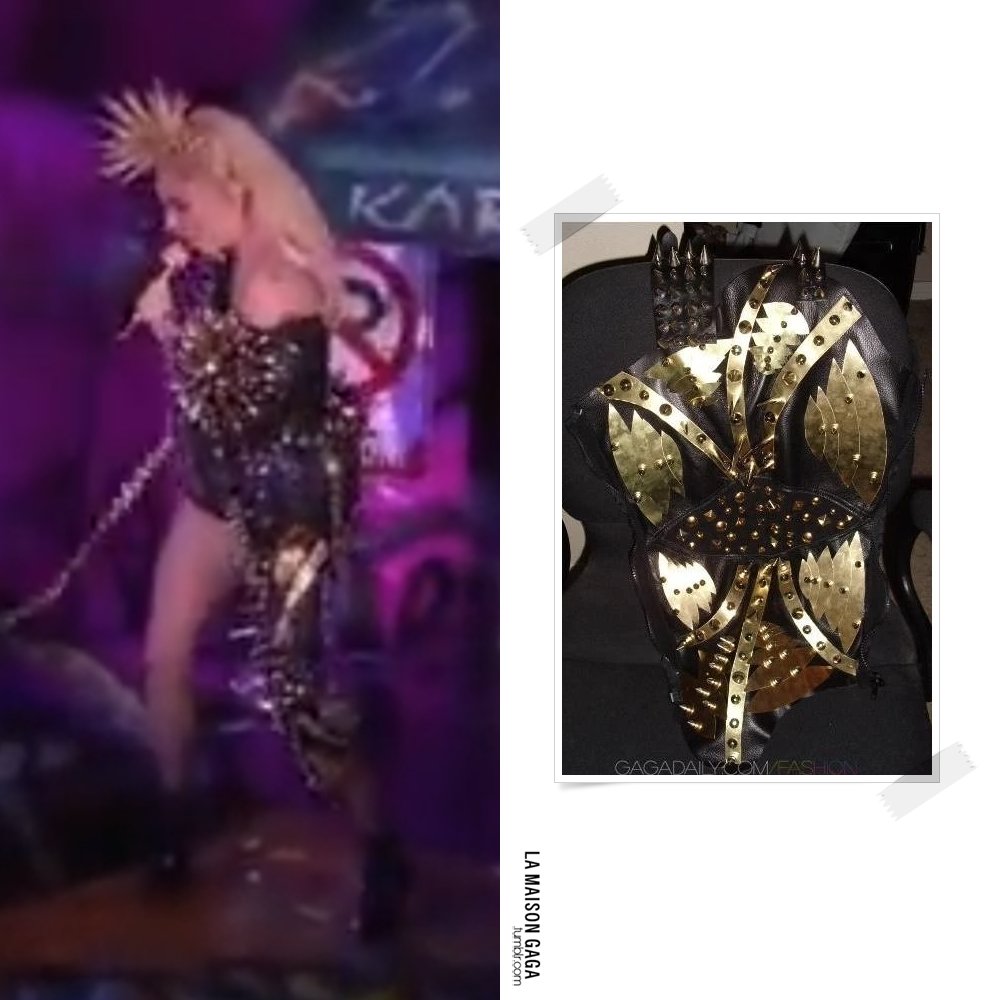 Back in Time: #LadyGaga performed on Oprah's show wearing a custom  @OLIMAstudio one-shoulder studded leather dress, #BrettBailey custom leg  piece and #GianfrancoFerre sunglasses.