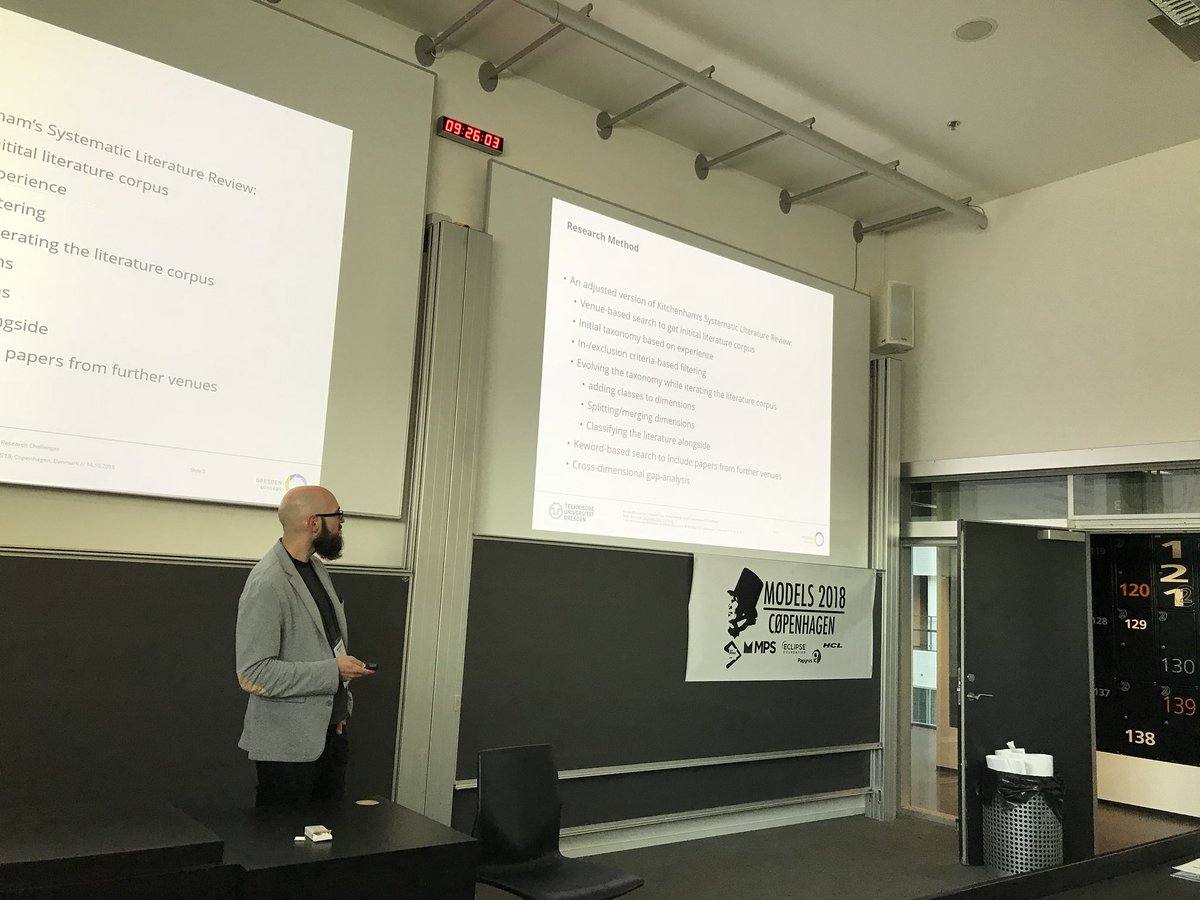 nellybencomo's tweet photo. Sebastian Götz @coshocker presenting our Guided Tour through Models@run.time. (Journal Publication under review atm) summarising 13+ years of work on the topic models@run.time Keep tuned! #mrt2018 @modelsconf https://t.co/FGb0Ks0fYg