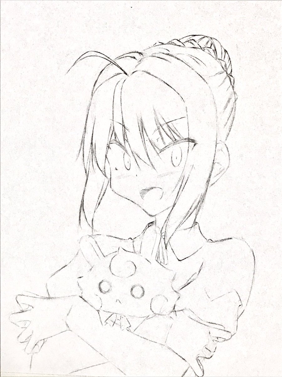 accelerated9029's tweet photo. フォウぐるみを持ってるセイバーを描いてみました、また週末とか時間ができたときにカラーかモノクロで仕上げたいですね(*´ω｀*)
#お絵描き好きさんと繋がりたい https://t.co/wZfRTX4m4A