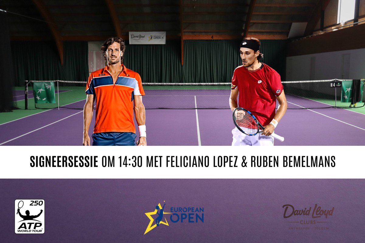 *SIGNEERSESSIE om 14:30* 📝
Vandaag hebben we voor alle leden een leuk cadeautje!
De European Open gaat bijna van start. <a href="/feliciano_lopez/">Feliciano López</a> &amp; <a href="/rubenbemelmans/">Ruben Bemelmans</a> nemen even de tijd om mede-sportievelingen te begroeten.