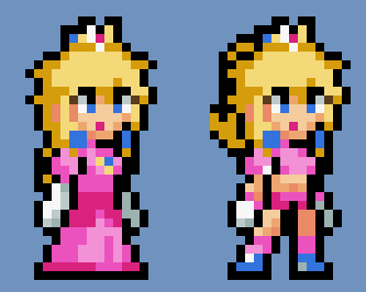 ピーチ姫(右のものを描くために描き直したもの)とストライカー衣装