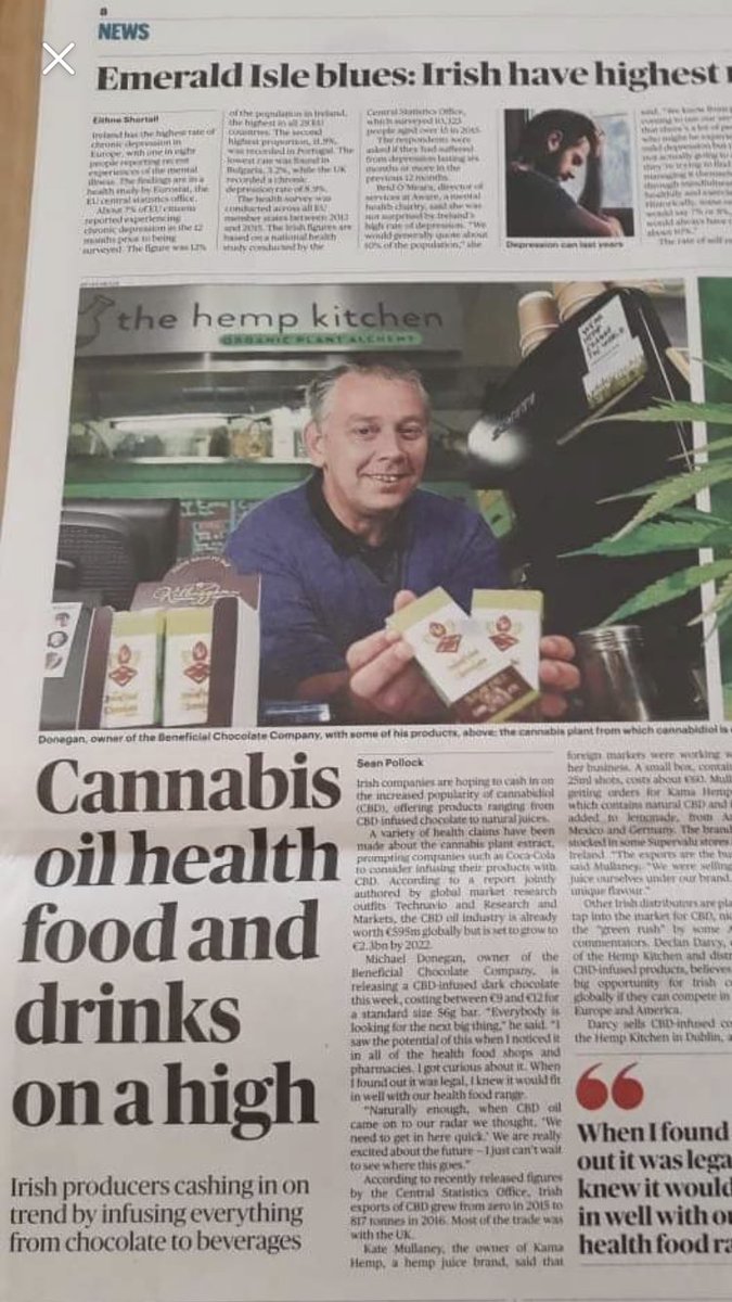 <a href="/KilbegganC/">kilbeggan chocolate</a> in The Sunday Times our new CBD 70% Sugarfree dark chocolate bar now available under our <a href="/BeneficialChoc/">TheBeneficialChocolateCompany</a> range