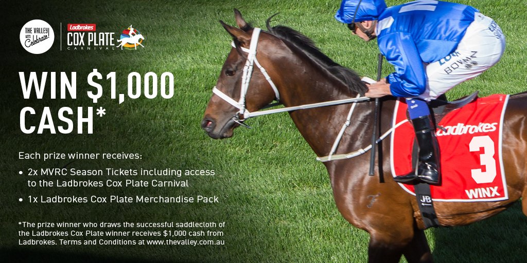 CoxPlate's tweet image. 🚨 2018 Ladbrokes Cox Plate Retweet Sweep 🚨

RETWEET TO WIN: Follow @CoxPlate and RT this post to win PLUS own No.3 in the Ladbrokes @CoxPlate field for a chance to win $1,000 cash.