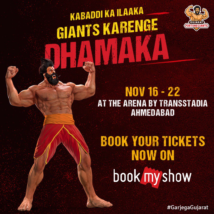 GujaratGiants's tweet photo. Giants will be at home, this November. 🎉

Come be a part of our journey and witness the action, LIVE. 🤗

Book your tickets on @bookmyshow, here: https://t.co/EDiTbdUNWx

#GarjegaGujarat #NayaKhoonDugnaJunoon. https://t.co/dhbn5uAHRu