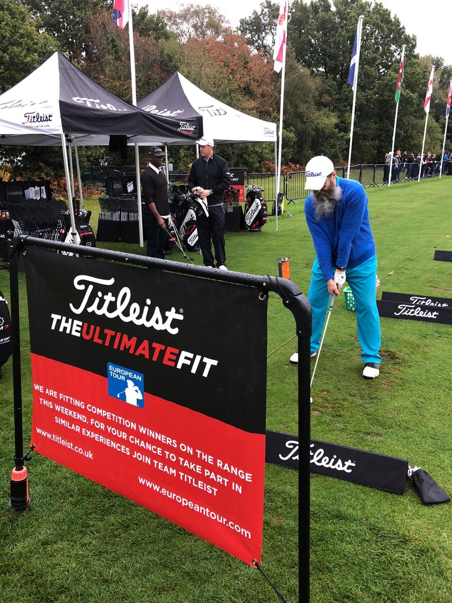 TitleistEurope's tweet photo. Titleist #UltimateFit @EuropeanTour @SkySportsGolf #BritishMasters underway @waltonheath_gc . Although itโs wet and windy, it canโt stop these winners having a great morning getting fitted. https://t.co/ZOuPrJty0d
