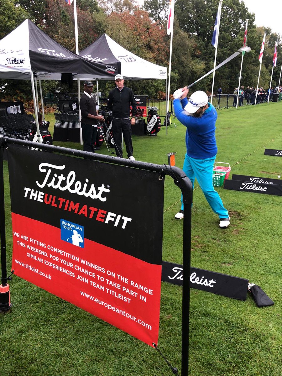 TitleistEurope's tweet photo. Titleist #UltimateFit @EuropeanTour @SkySportsGolf #BritishMasters underway @waltonheath_gc . Although itโs wet and windy, it canโt stop these winners having a great morning getting fitted. https://t.co/ZOuPrJty0d
