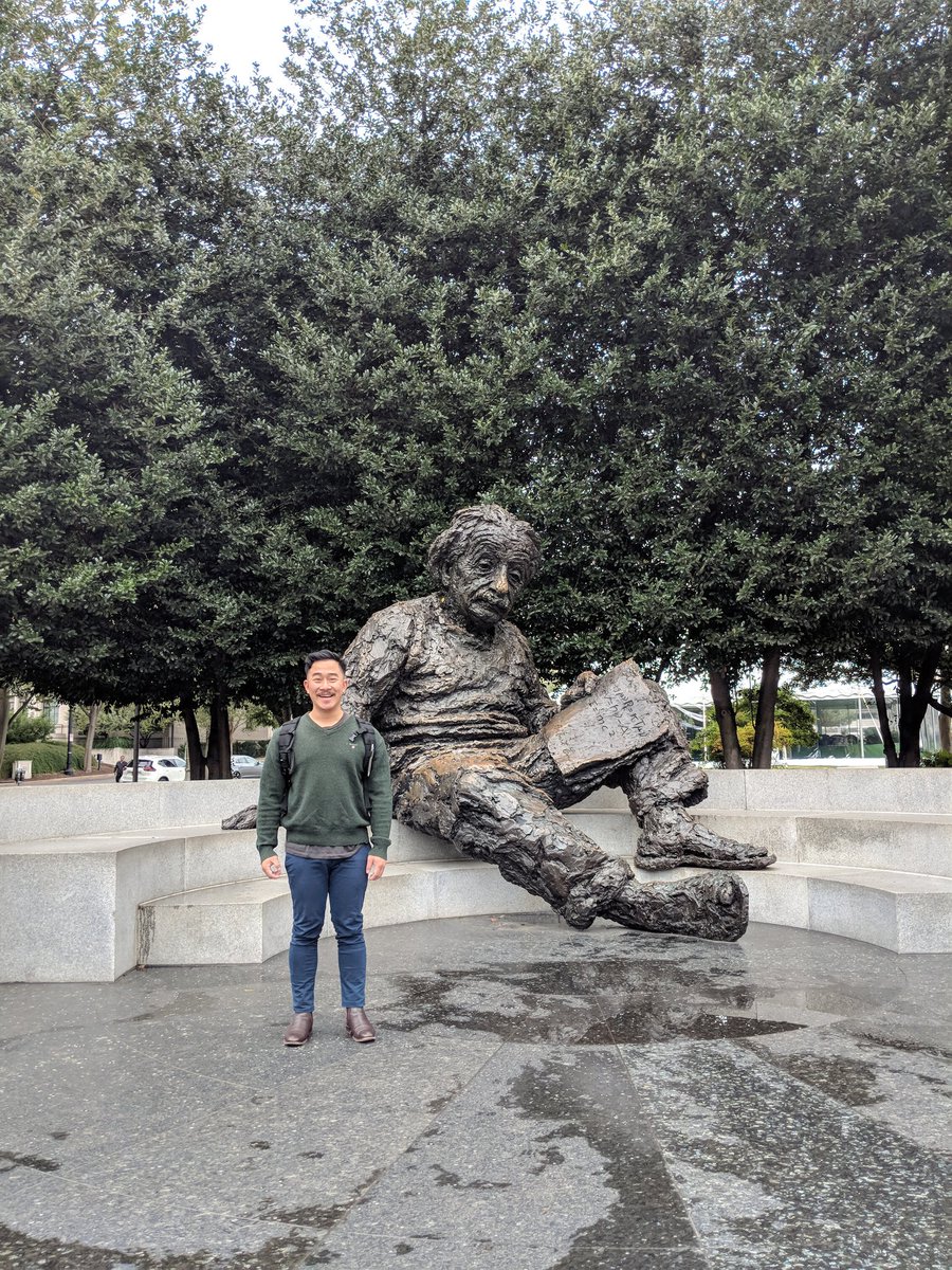 JasonLHe93's tweet photo. At the National Academy of Sciences in DC. Here's me in a #photowithalbert. I can't say he was a childhood hero because I never thought I'd pursue a career in science, but he certainly is an idol for me today! https://t.co/E3Lbv00hA4