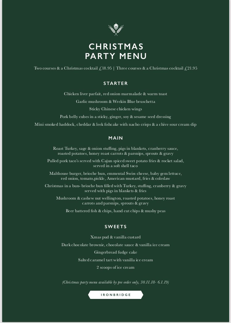 The Malthouse is the place to be for Christmas parties this year! 🎉 

Especially since we have just acquired our NEW late licence! 

2 courses and a Christmas cocktail just £18.95 🍹 🎄