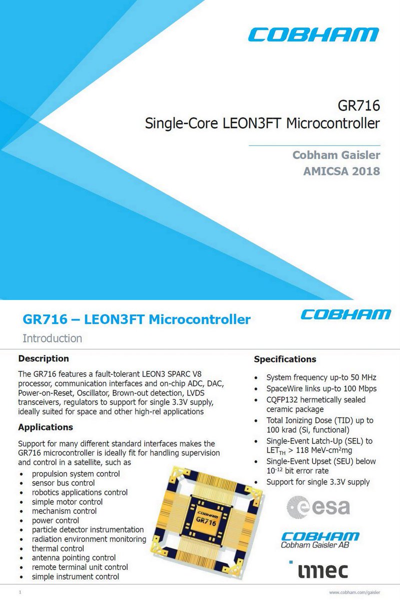 ogawa_tter's tweet image. .@tsuchie88 @ipv6labs 皆さん大好きな SPARCv8 LEON3FT!
Status update on GR716 Rad-Hard Microcontroller For Space Applications, AMICSA 2018, Jun 18 2018 indico.esa.int/event/222/cont…
Slides indico.esa.int/event/222/cont…
gaisler.com/index.php/prod…
25 Yrs of SPARC, Oct 2017