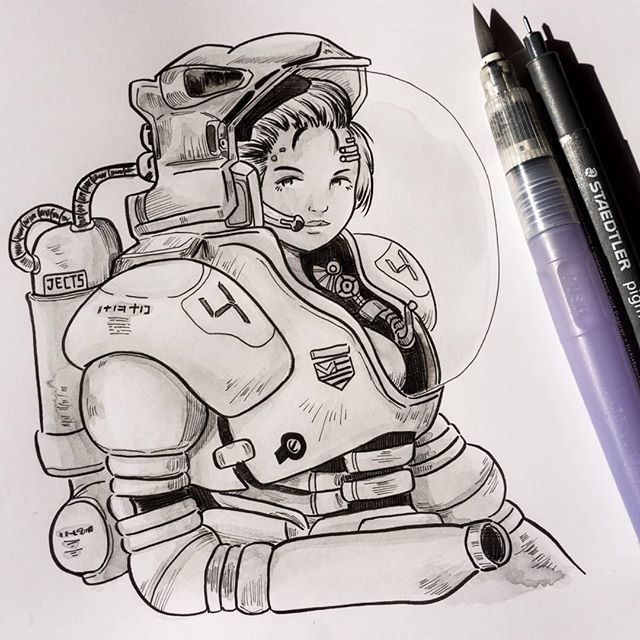 Jects's tweet photo. 13 ottobre 2018 // #inktober #inktober2018 #Jects #sergiocaggianelli #illustration #guarded #cyberpunk #armor #girl #scifi #acrylicpainting #acrylicpaint #art #instaart #brush #draw #dailydraw #inking #comics #traditionalart #ink #sketch #artwork #brushpen #illustrazione #di… https://t.co/W0jFUmCvO6