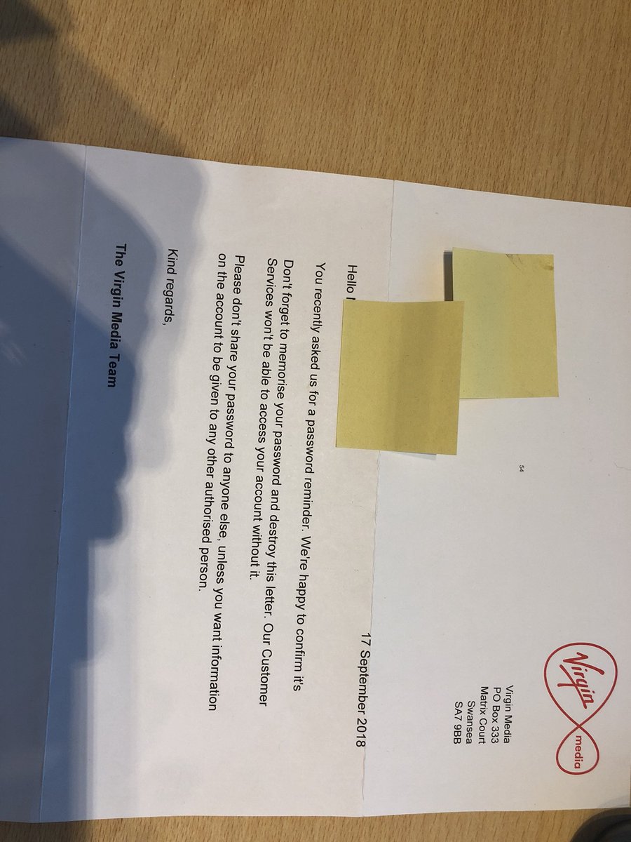 denibry's tweet photo. @virginmedia Spot the issue with this letter? Letter was to give us a new password - no Password! #Rubbish https://t.co/CBUFx5stDd