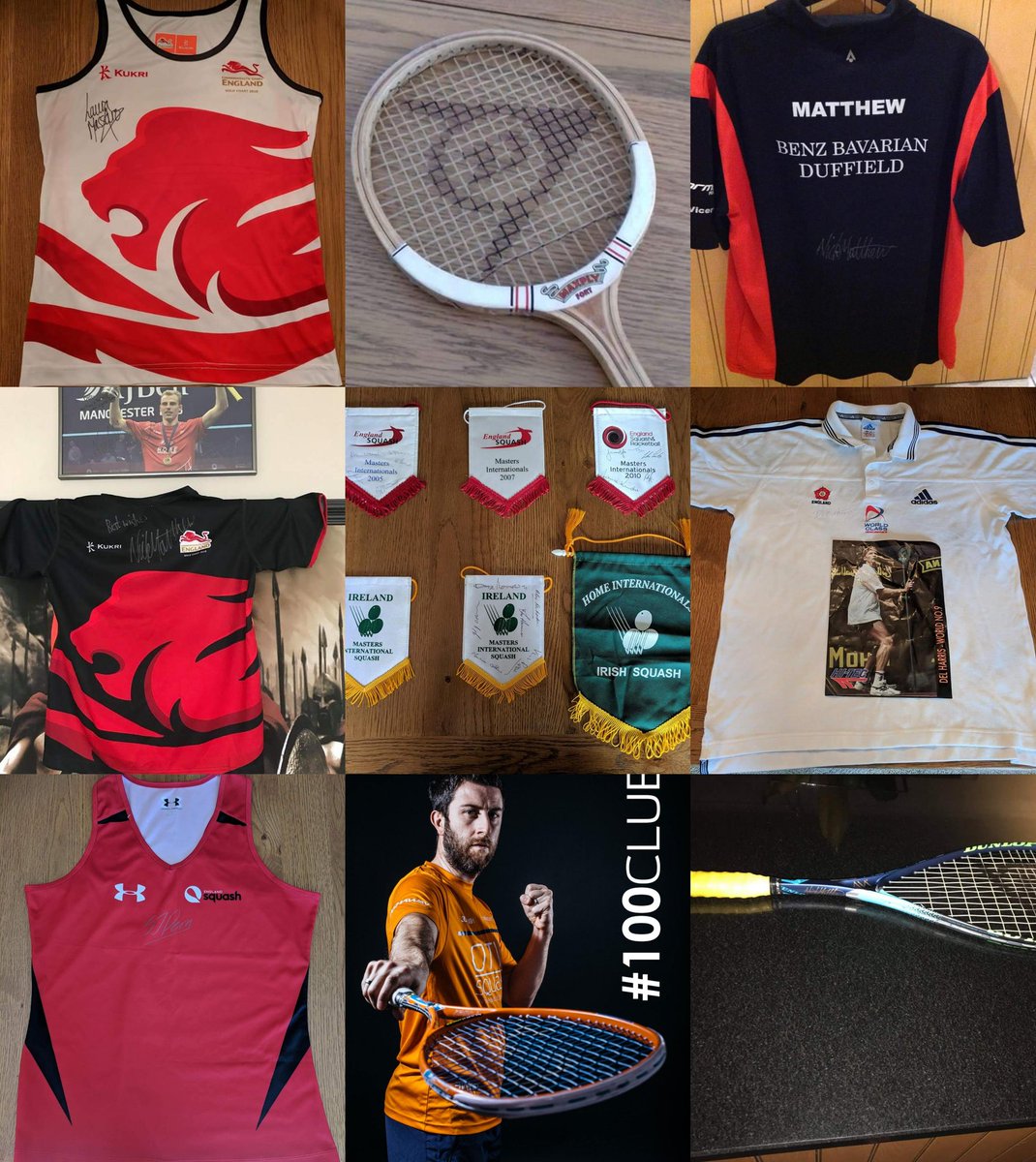 Bidding update 2 of 2: 7. <a href="/squashmasters/">England Squash Masters</a> national pennants £10 8. <a href="/SJPerry15/">Sarah-Jane Perry</a> <a href="/englandsr/">England Squash</a> shirt £75 9. <a href="/DunlopSquash/">Dunlop Squash</a> <a href="/LeeBeachill/">Lee Beachill</a> racket £40 10. <a href="/tecnifibre/">Tecnifibre</a> <a href="/maelshorbagy/">Marwan ElShorbagy</a> headband £10 11. <a href="/DunlopSquash/">Dunlop Squash</a> <a href="/nickmatthew/">Nick Matthew OBE</a> racket £165 Any advance? @johncbatty <a href="/HywelDdaCharity/">Hywel Dda Health Charities</a>