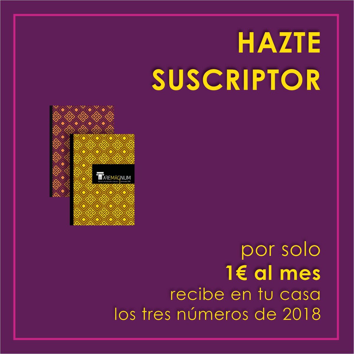 Suscripción a la revista Maremágnum 2018: 
- 12€ (gastos de envío incluidos) 
- Se mandarán los números que ya se hayan publicado al suscribirse y el resto según se vayan publicando.

Directos a tu casa y sin tener que estar pendiente de cuando salen 🙂