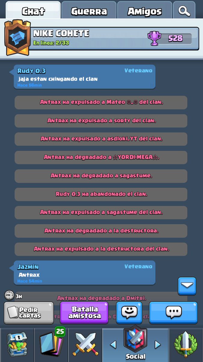 Amigos queremos un rts para denunciar a ántrax ya que nosotros le ofrecimos para que el mejore mucho con nosotros pero expulsó a todos a si que dan un rts porfavor por Nike cohete y si el se unen a su clan porfavor no le agan colider @DarkfightGT_