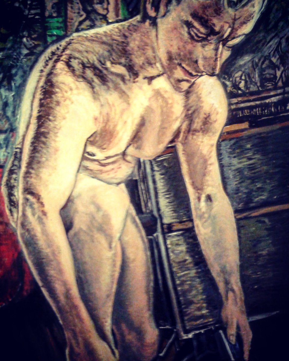 NickolasHadzis's tweet photo. Working more on this painting again #modelinartistsstudio #malenude #figurativeart #modernart #fineart #oilpainting #painting #drawing #dream #takingoffclothes #nicksartstudioandhanddoneshirts https://t.co/7YiUnFrA6H