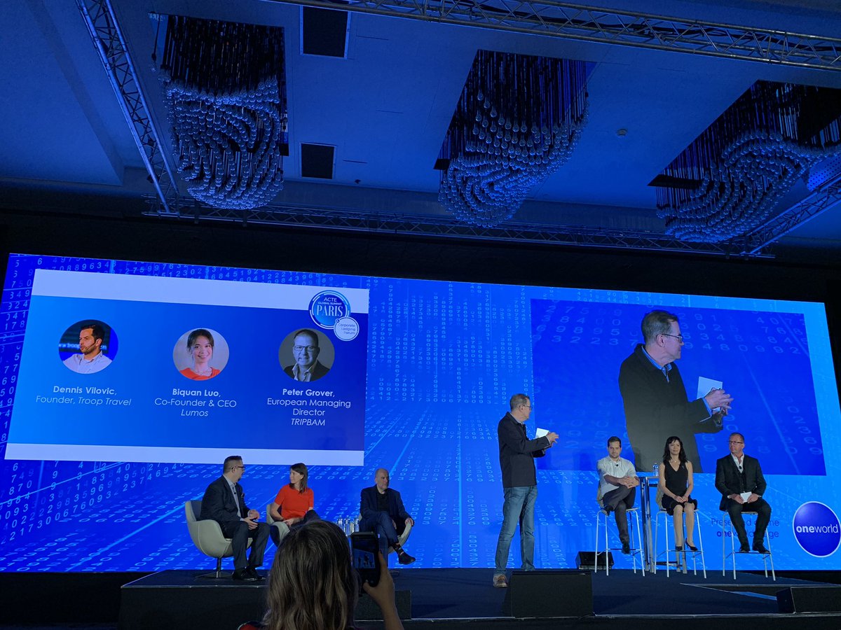 AurelieKrau's tweet photo. #ACTEparis18 kicking off talking about #innovation in #BizTravel. No better way to engage the tech geek me! 🙋🏻‍♀️ 3 #startups are being grilled by 3 buyers 😬 Looks like they’ve joined our mission to create better travel management ✨#BeTheRoad https://t.co/x4eXJz5AwQ