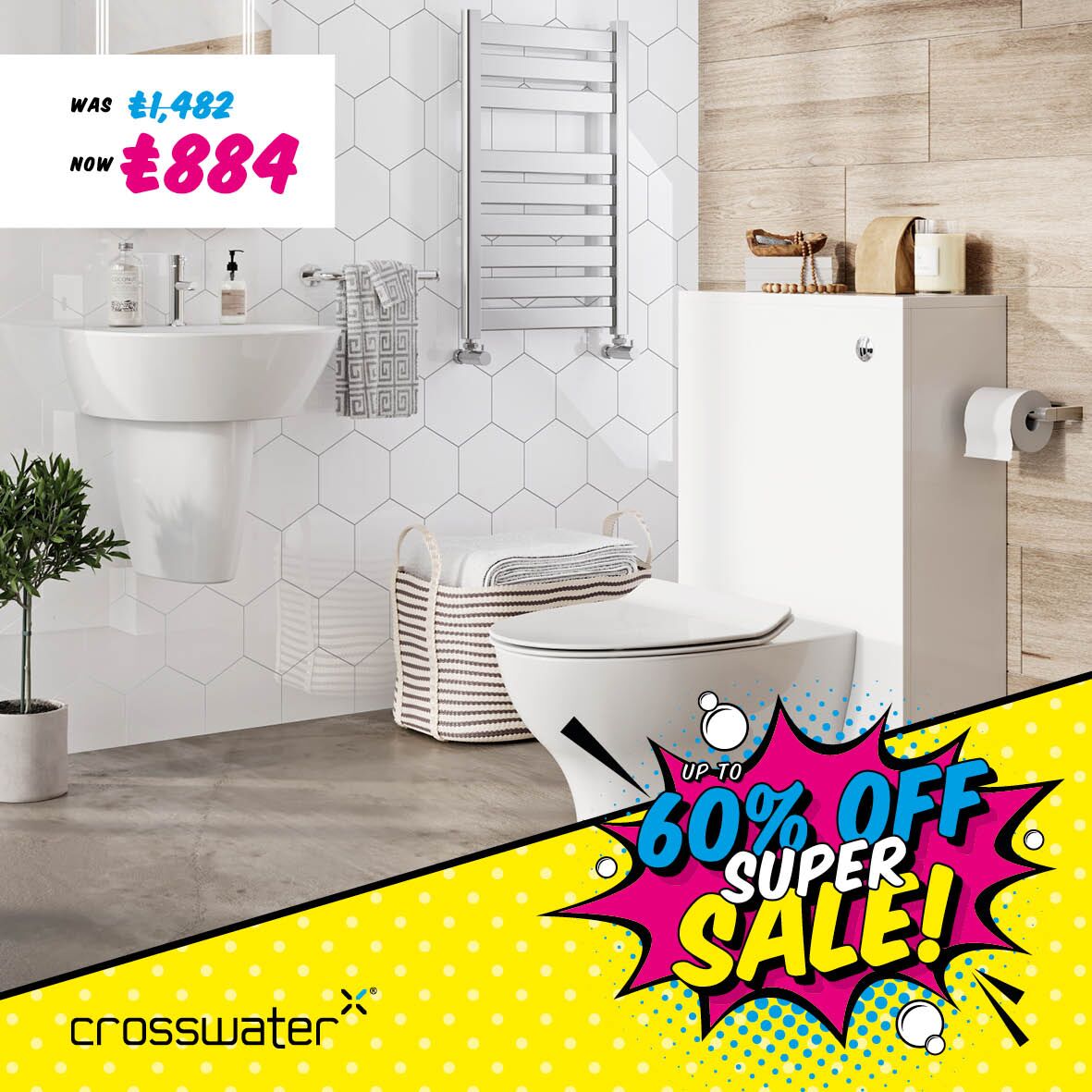 brightonbathco's tweet photo. Wow, look at the savings on this bathroom suite! In our super sale, there's up to 60% off across our Crosswater range. Call or message us now, or visit our showroom, to book your free design appointment. #bathroomgoals https://t.co/G9qMauvimn