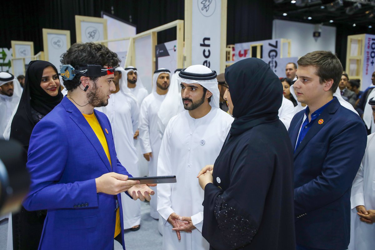 expocitydubai's tweet photo. We were honoured to welcome His Highness Sheikh Hamdan Bin Mohammed Bin Rashid Al Maktoum, Crown Prince of Dubai and Chairman of the Executive Council, to our #ExpoLive stand at #GITEXFutureStars, the fastest growing global startup event in MENA. #Expo2020 #Dubai #GITEX2018 https://t.co/hb0CYTlags