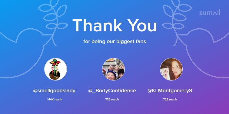 MeMyBodyAndLove's tweet photo. Our biggest fans this week: @smellgoodslady, @_BodyConfidence, @KLMontgomery8. Thank you! via https://t.co/wjjoTSqDzL https://t.co/CYrhqwiphP