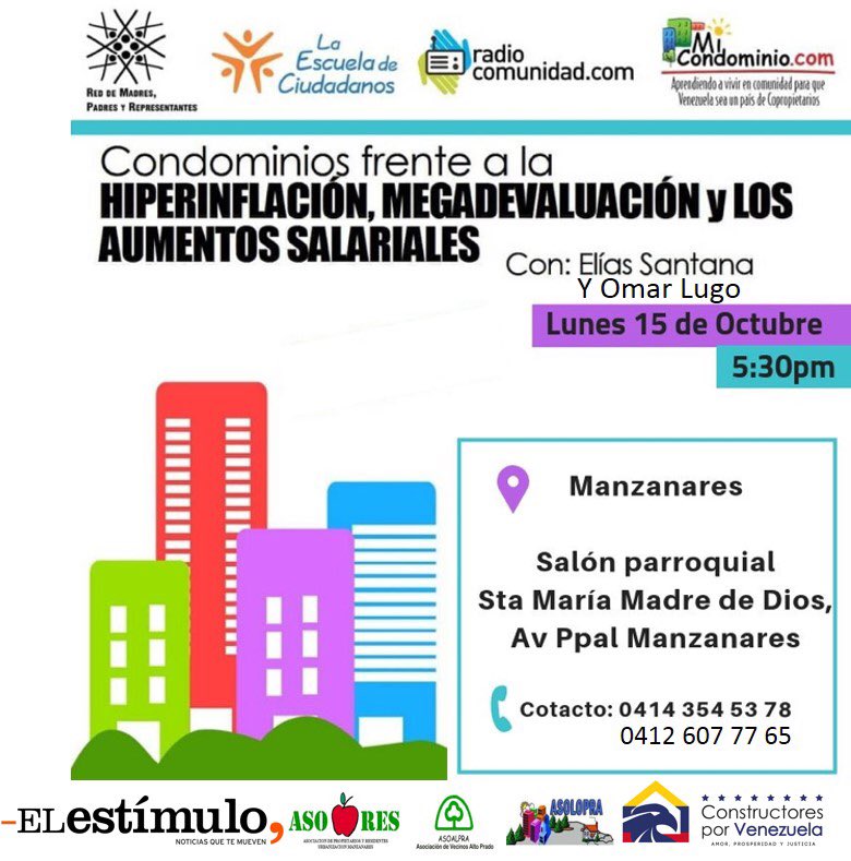 ManzanaresAso's tweet photo. Mañana 15/10/2018 a las 5:30pm en el Salón Parroquial de la Iglesia de Manzanares. Los invitamos  al gran foro y conversatorio totalmente gratuito sobre Condominios. 
Los esperamos!! https://t.co/IZPkdMBjoD